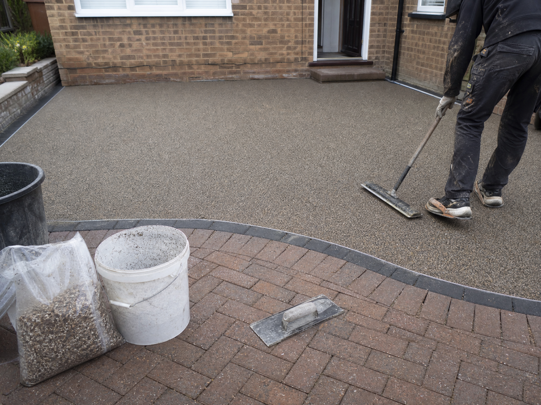 Overview of resin overlays work in progress at a British residential property