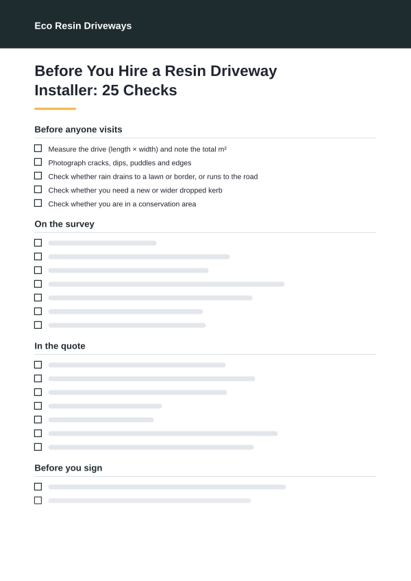 Preview of the first page of Before You Hire a Resin Driveway Installer: 25 Checks