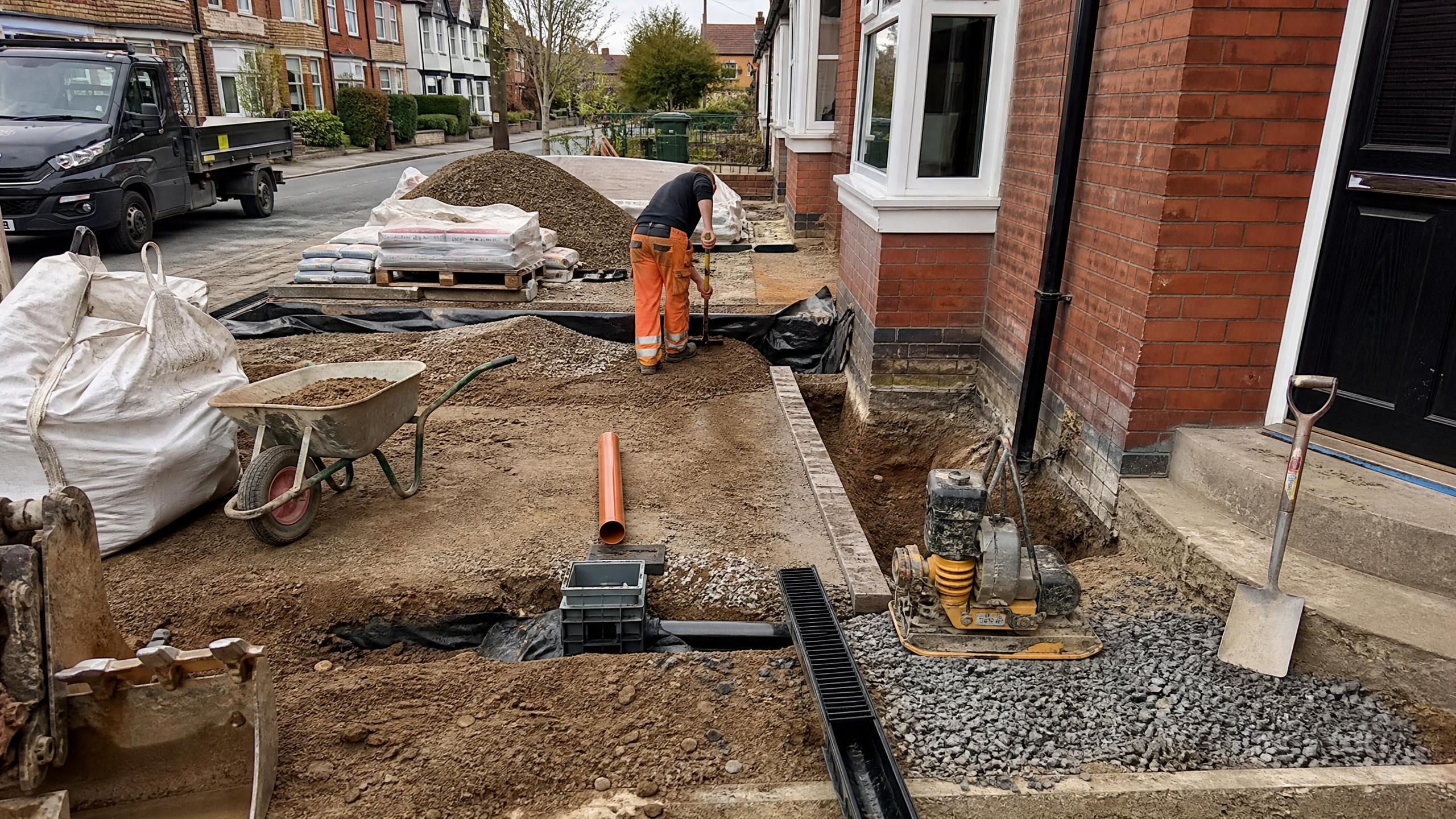 Driveway Groundwork & Drainage in progress at a British residential property — professional service in Kettering