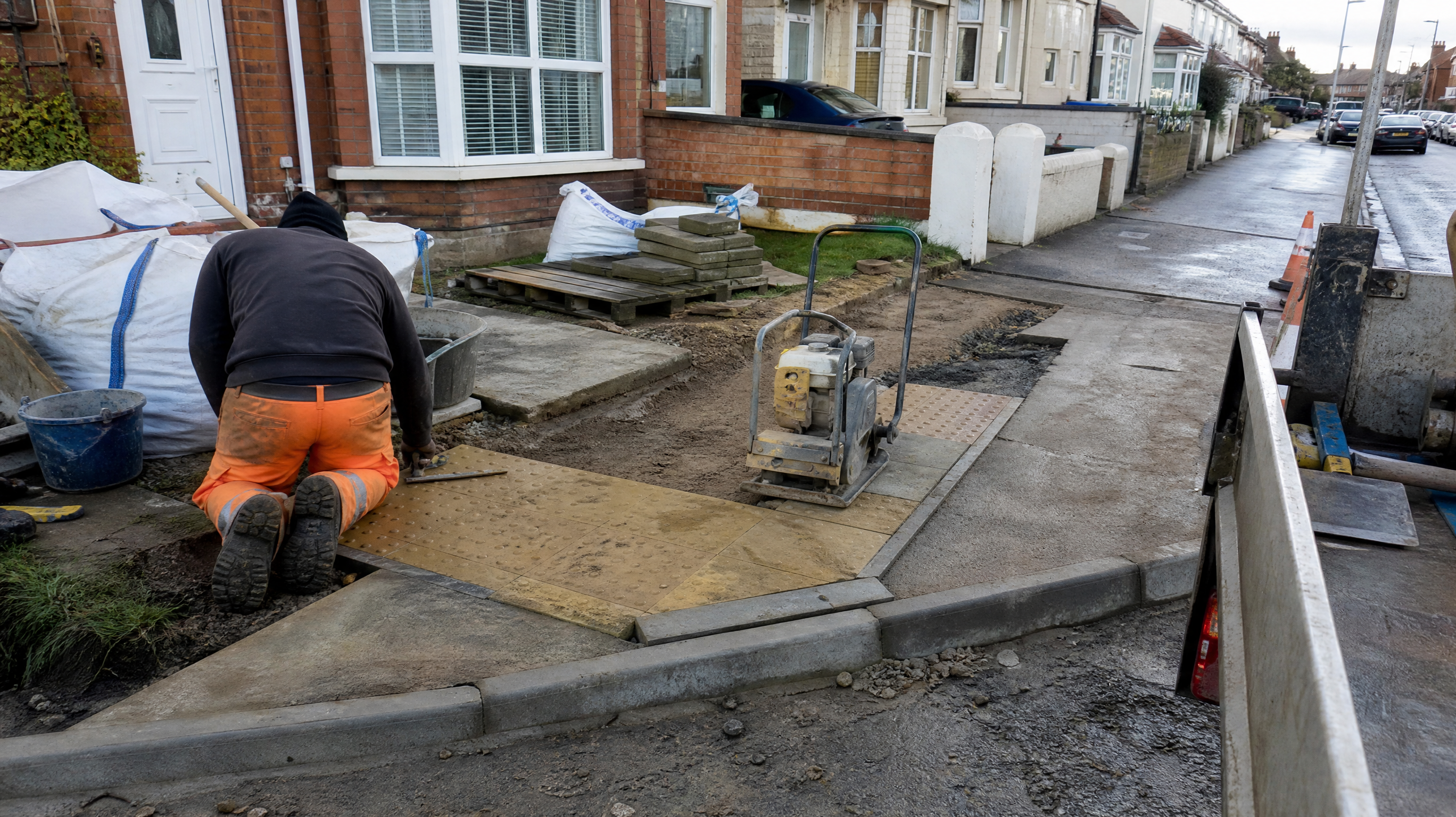 Dropped Kerbs in progress at a British residential property — professional service in Kettering