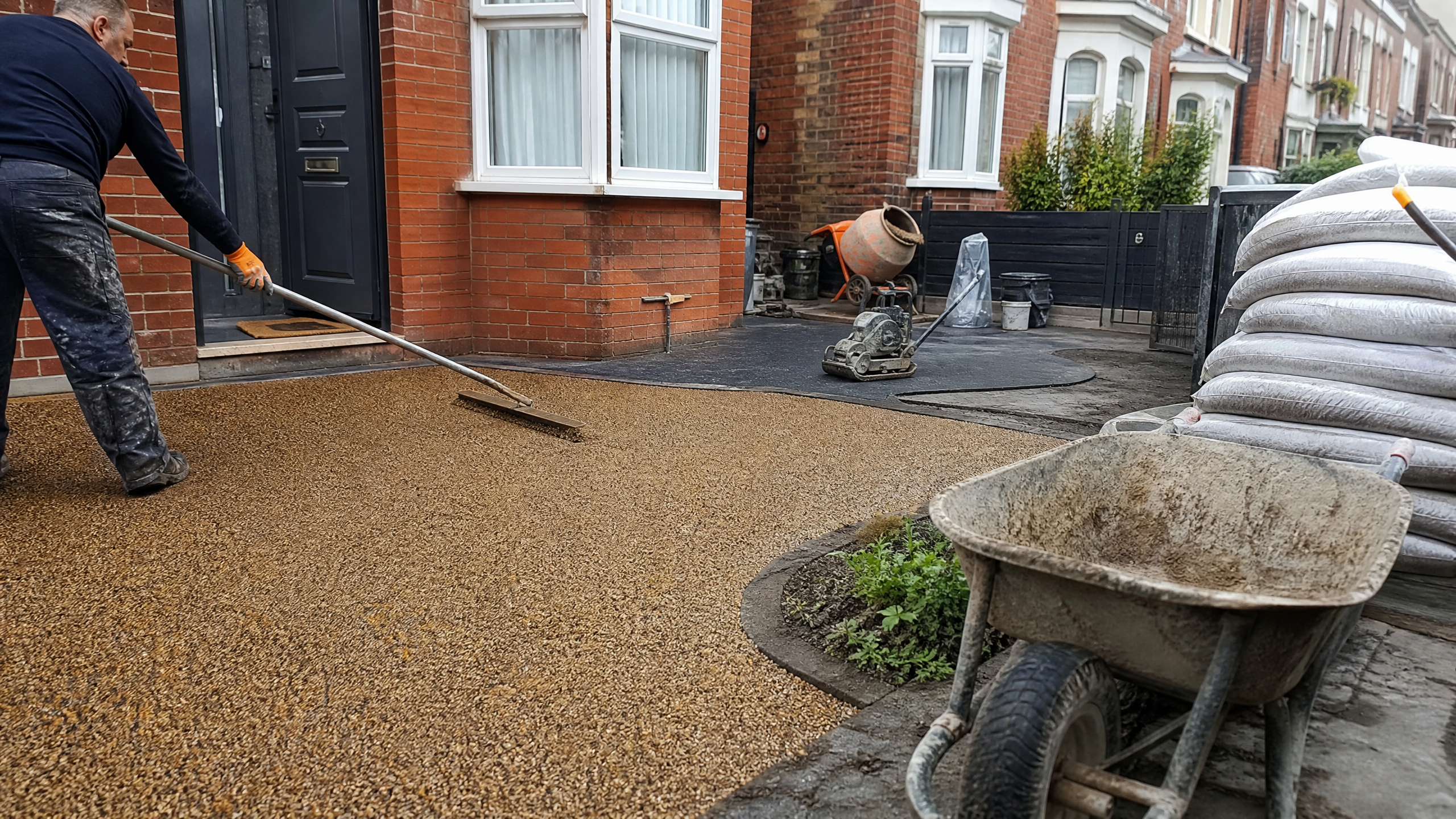 Resin Bonded Driveways in progress at a British residential property — professional service in Kettering