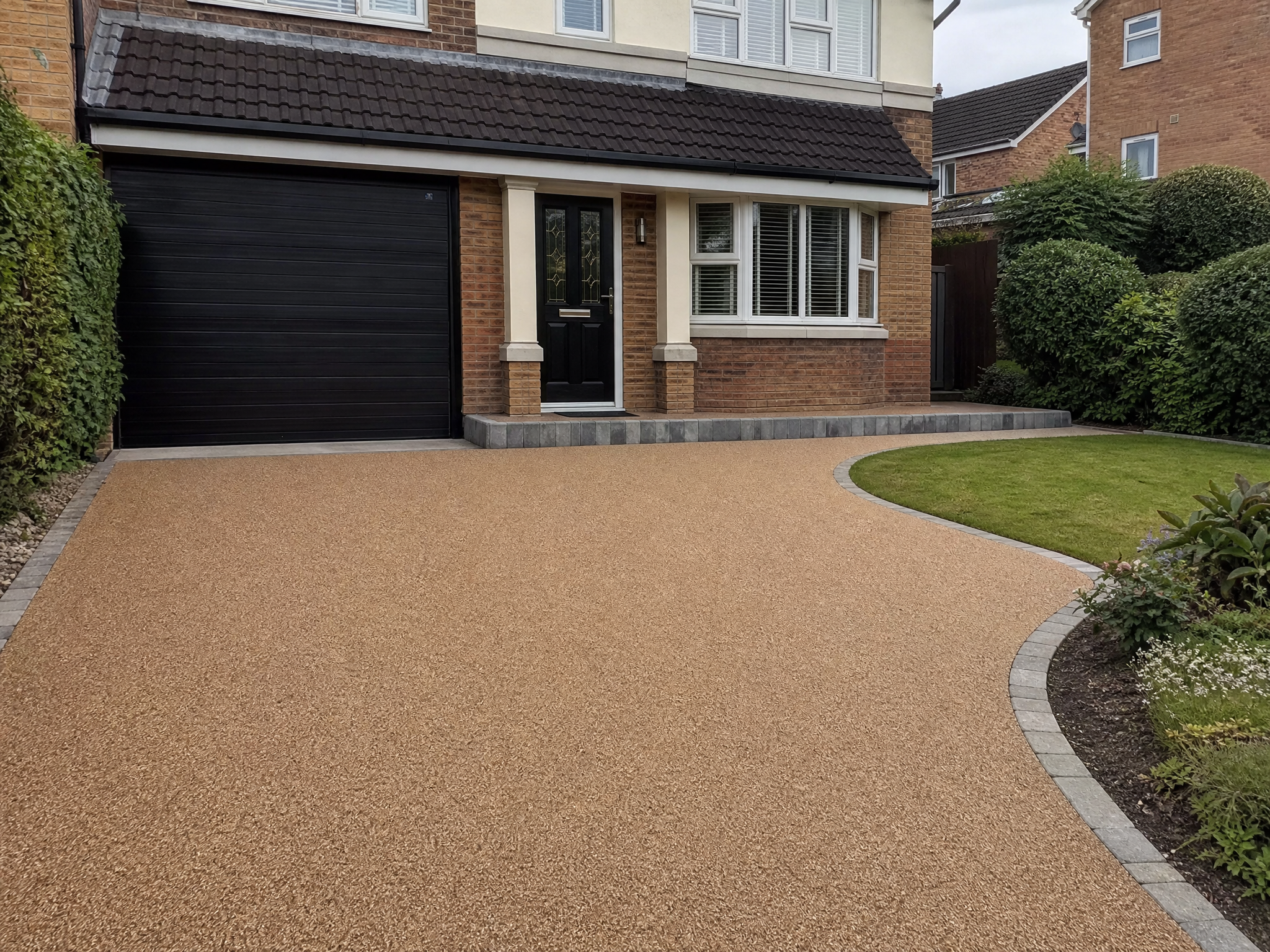 Completed resin bonded driveways showing professional quality workmanship in a British home
