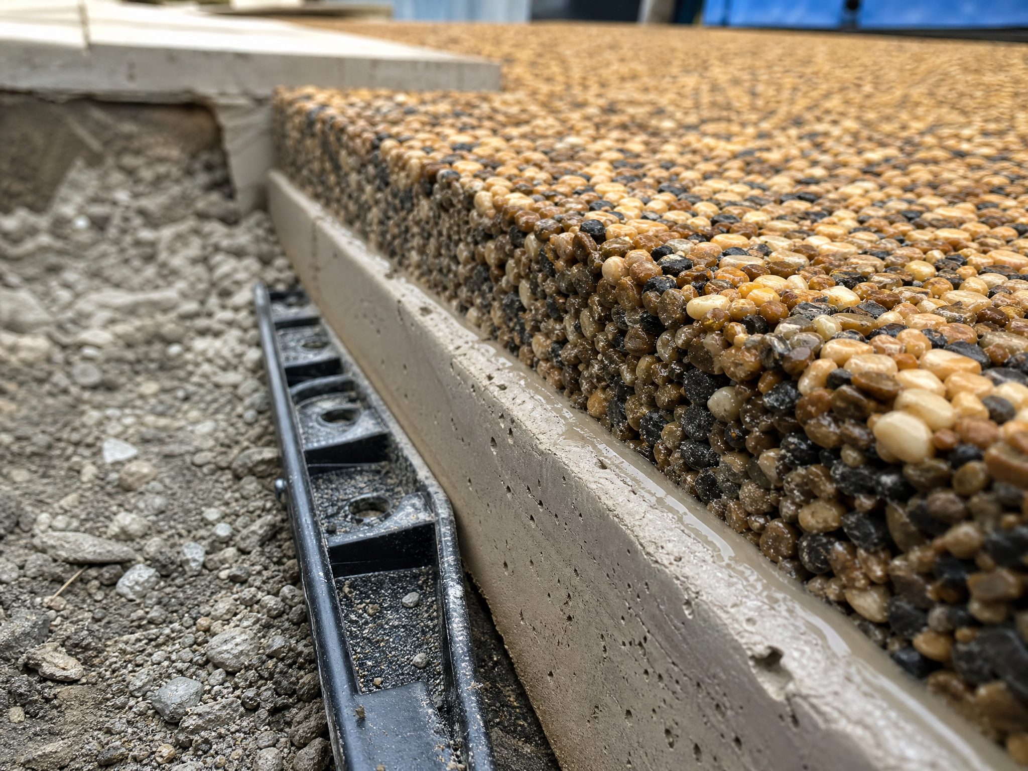 Close-up detail of materials and technique used in resin paths — showing quality