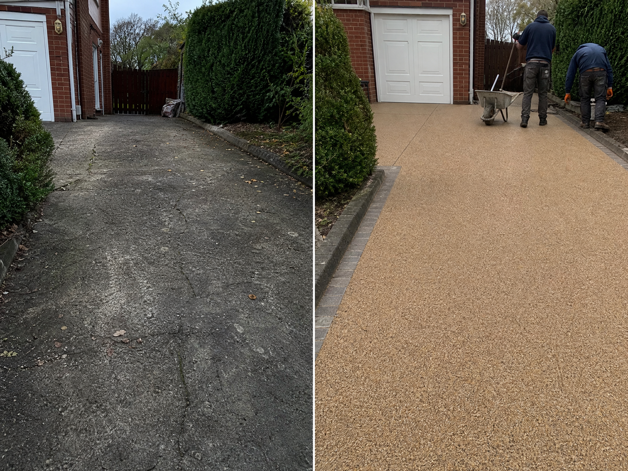 Before and after comparison showing the results of professional resin bound driveways