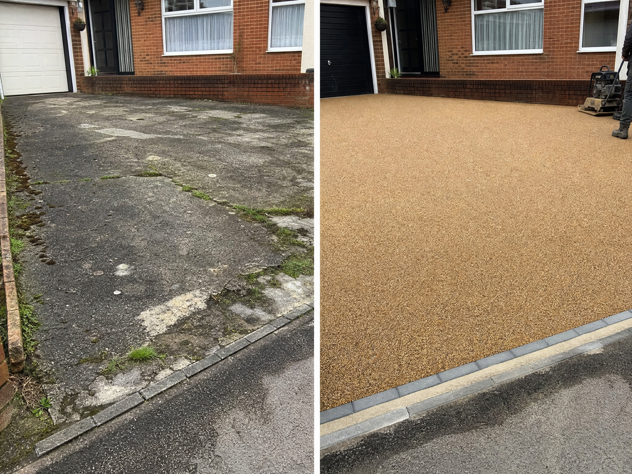 Before and after comparison showing the results of professional resin bound driveways