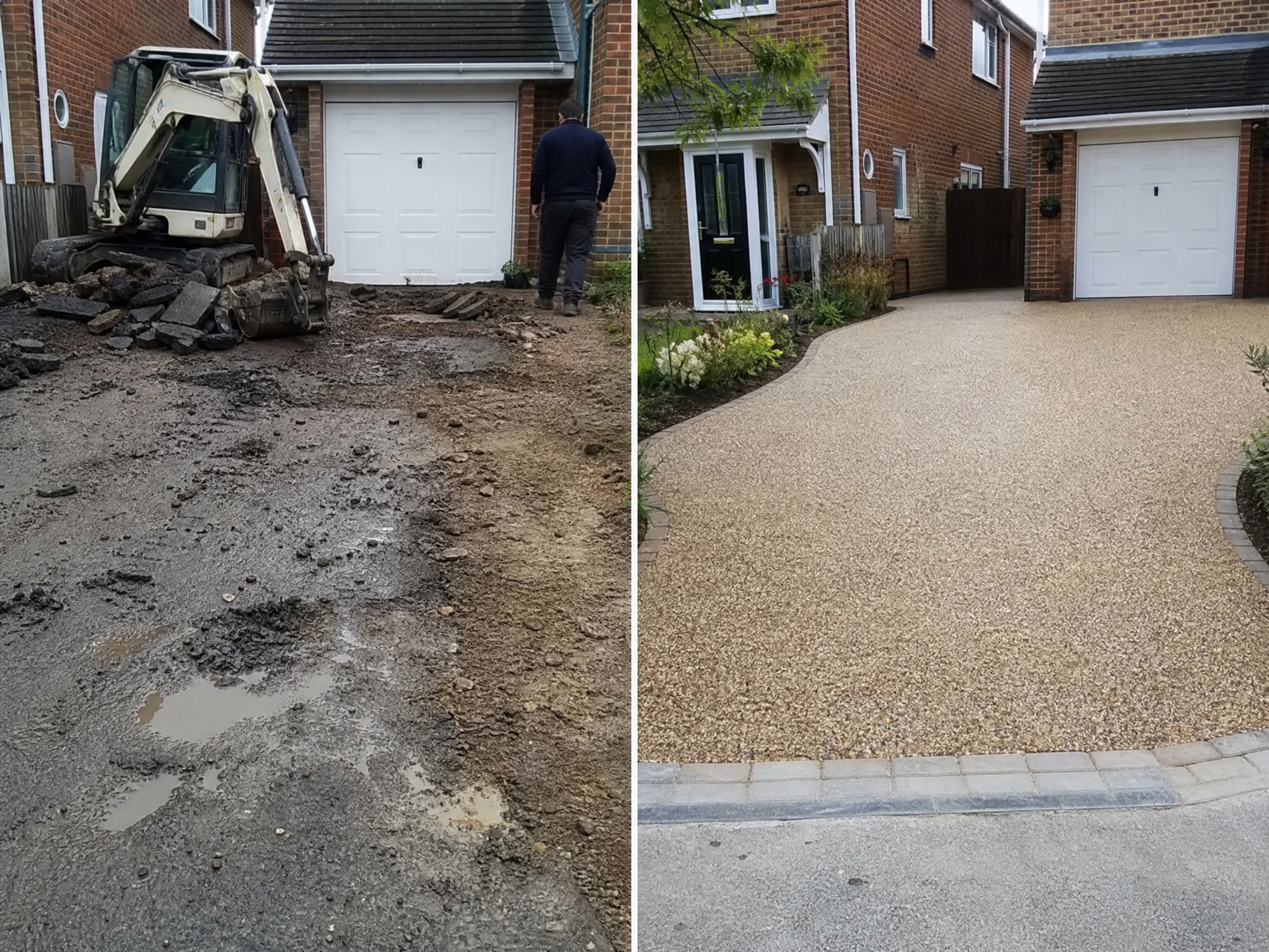 Before and after comparison showing the results of professional permeable driveways