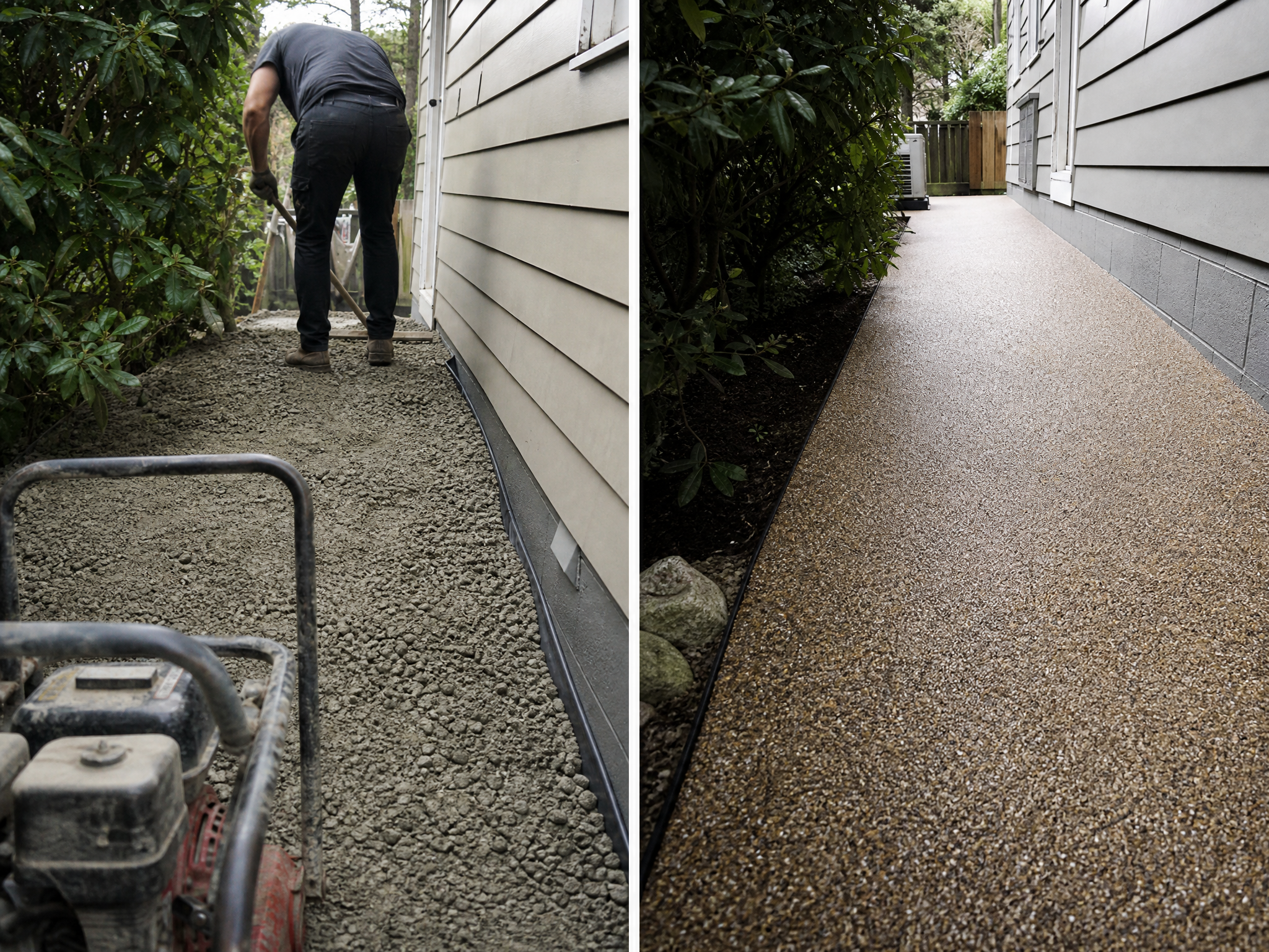 Before and after comparison showing the results of professional resin paths